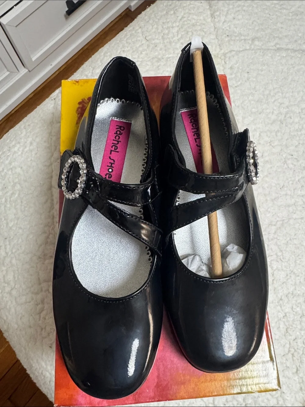 Rachel Shoes Black Patent Mary Jane with Rhinestone Buckle